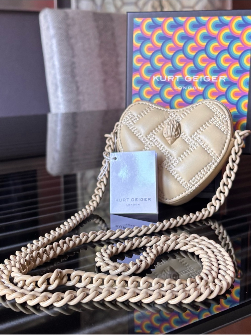Kurt Geiger Heart-Shaped Mini Crossbody in Beige